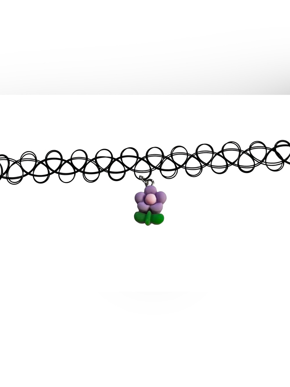 Black Tattoo-Style Choker with Purple Flower Charm